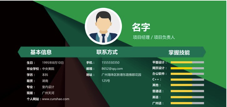 綠色科技個人簡歷精品模板PSD-資源網站