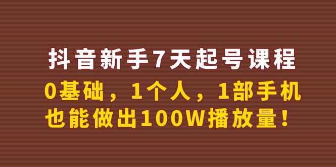 抖音新手起號課程-0基礎-1個人-1部手機-也能做出100W播放量視頻-資源網站