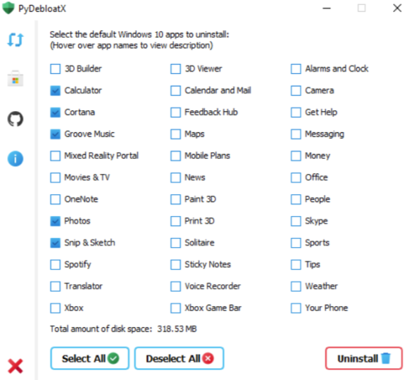 PyDebloatX開源工具-卸載Windows 10默認(rèn)程序-資源網(wǎng)站