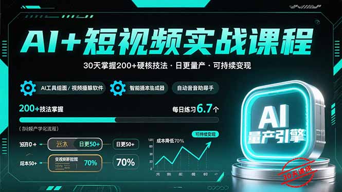 AI+短視頻全能實戰：30天掌握200+核心技巧-實現日更量產與持續變現-資源網站