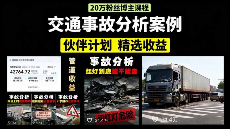 交通事故分析案例短視頻教程:剪輯技巧+文案模板+配音教學(xué)+如何快速起號-月收入2w+-資源網(wǎng)站